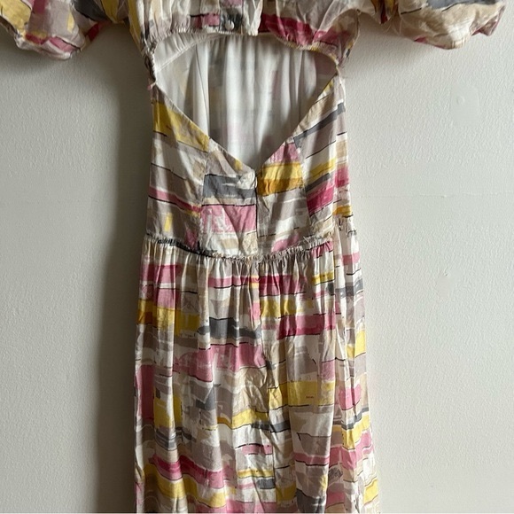 Moon River Sz M Colorful Pastel Puff Sleeves Poplin Open Back Maxi Dress - Picture 7 of 10